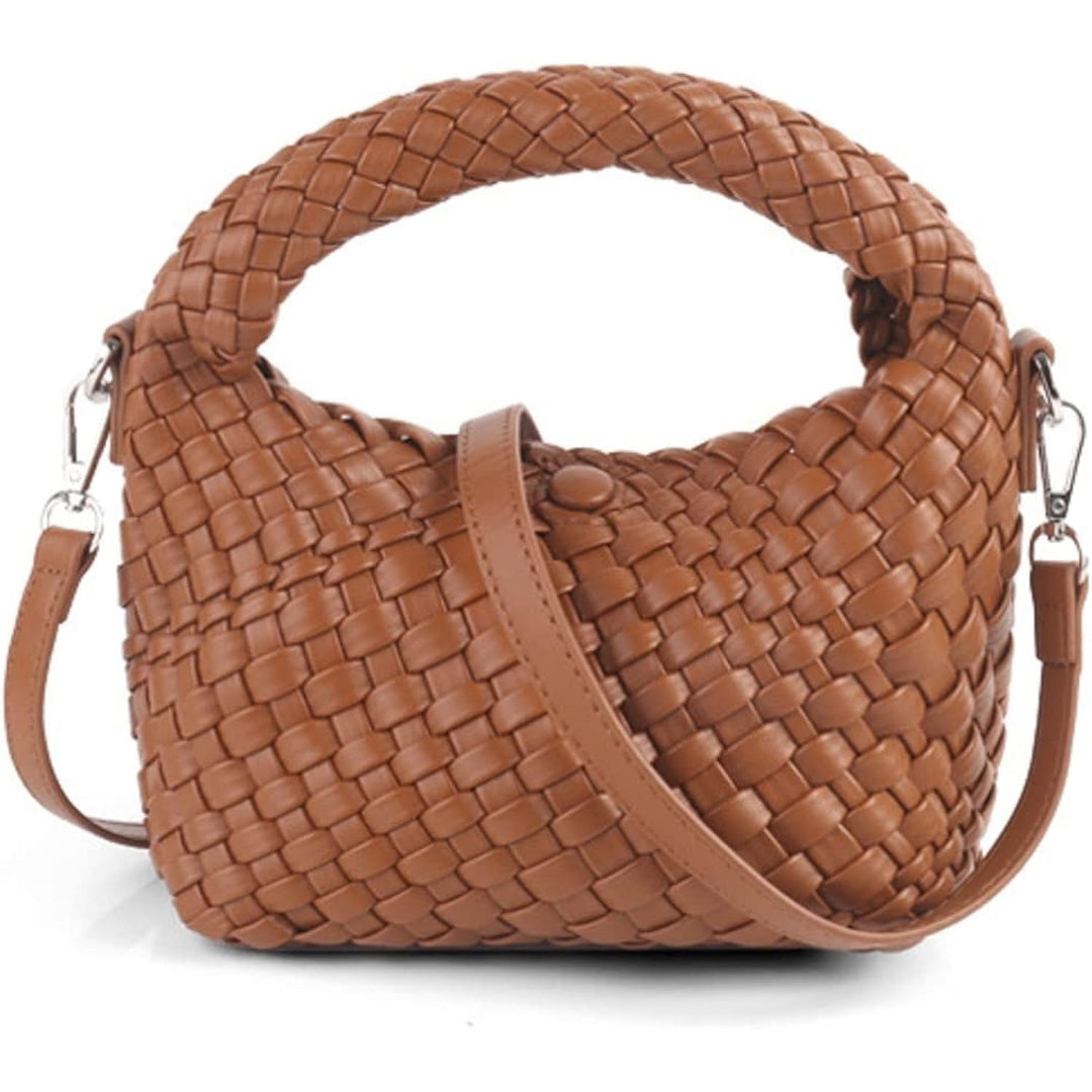 Women Woven Tote Small Crossbody Bag Weave Quilted Purse Square Shoulder Bag Woven Handbag with Detachable Strap Image 2