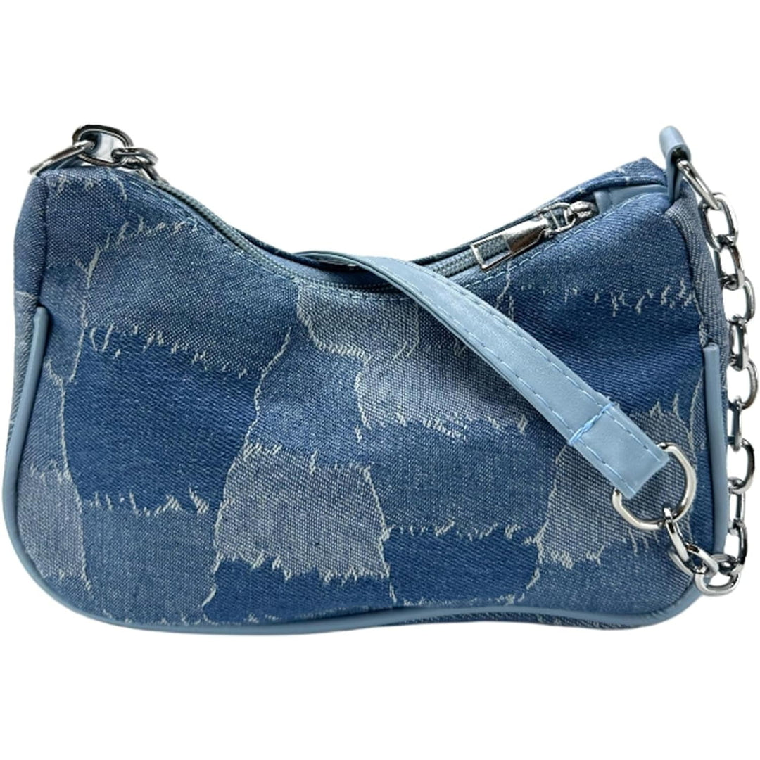 Womens Vintage Classic Semi-Round Denim Crossbody Bag Shoulder Bag with Zip Closure Image 1