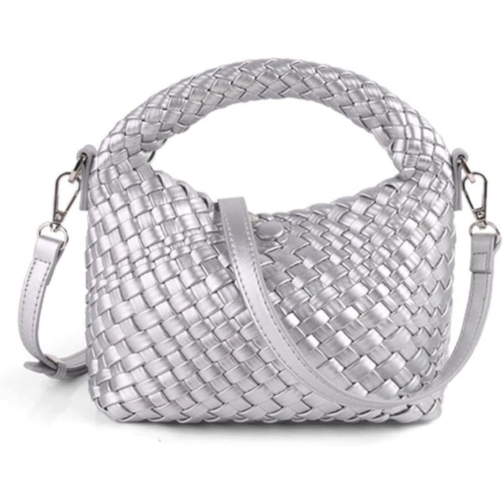 Women Woven Tote Small Crossbody Bag Weave Quilted Purse Square Shoulder Bag Woven Handbag with Detachable Strap Image 1