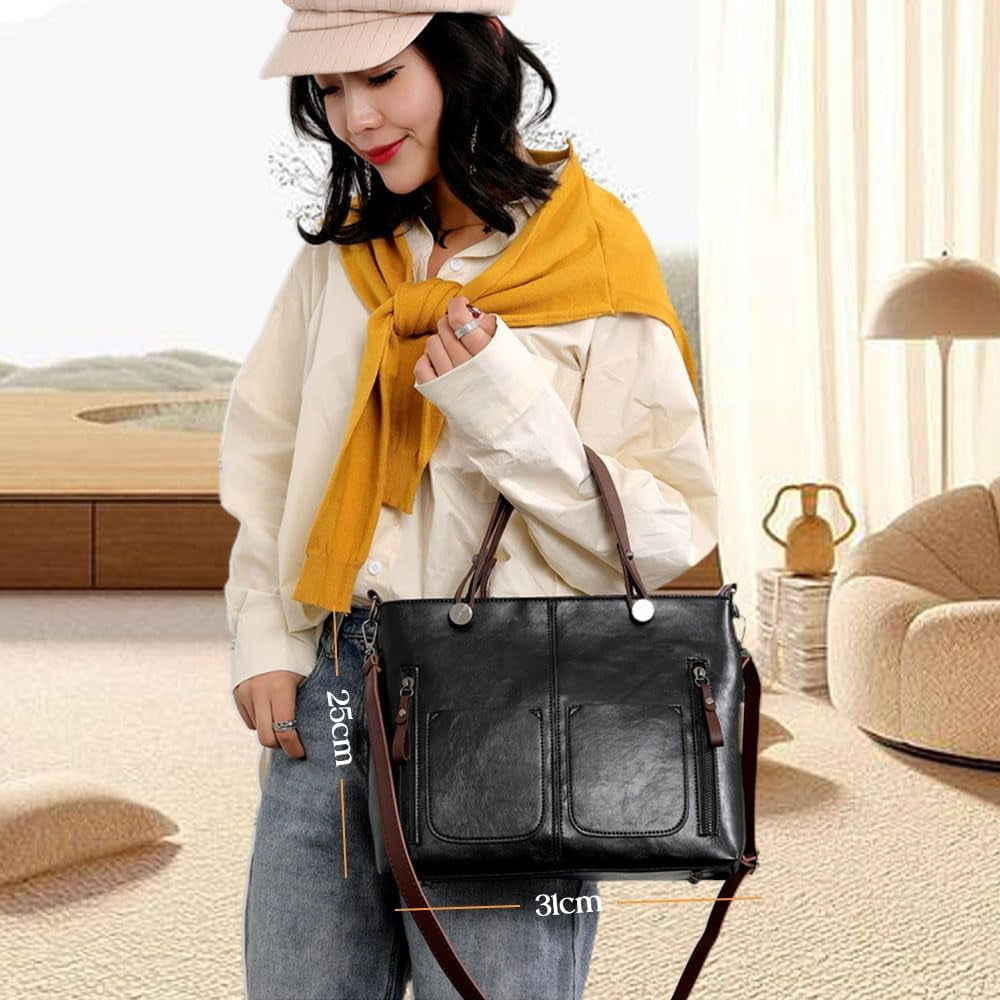 Ladies Vintage Leather Shoulder Bag Large Capacity Waterproof Tote Bags Women Crossbody Bag Multi-pocket Shoulder Image 2