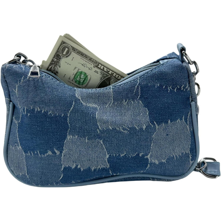 Womens Vintage Classic Semi-Round Denim Crossbody Bag Shoulder Bag with Zip Closure Image 6