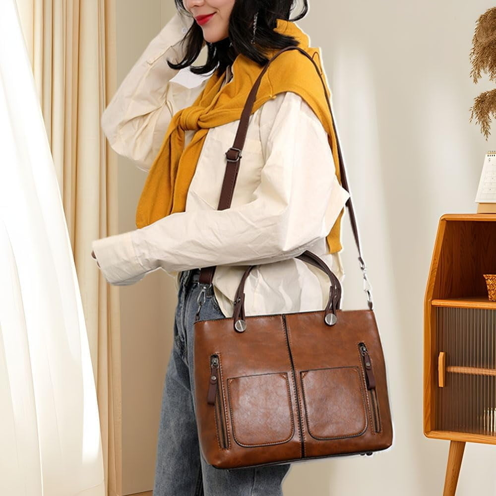 Ladies Vintage Leather Shoulder Bag Large Capacity Waterproof Tote Bags Women Crossbody Bag Multi-pocket Shoulder Image 7