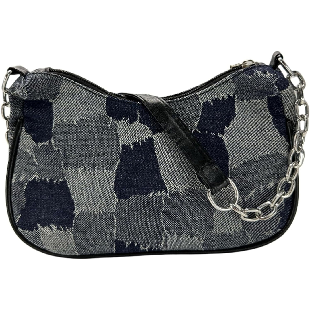 Womens Vintage Classic Semi-Round Denim Crossbody Bag Shoulder Bag with Zip Closure Image 7