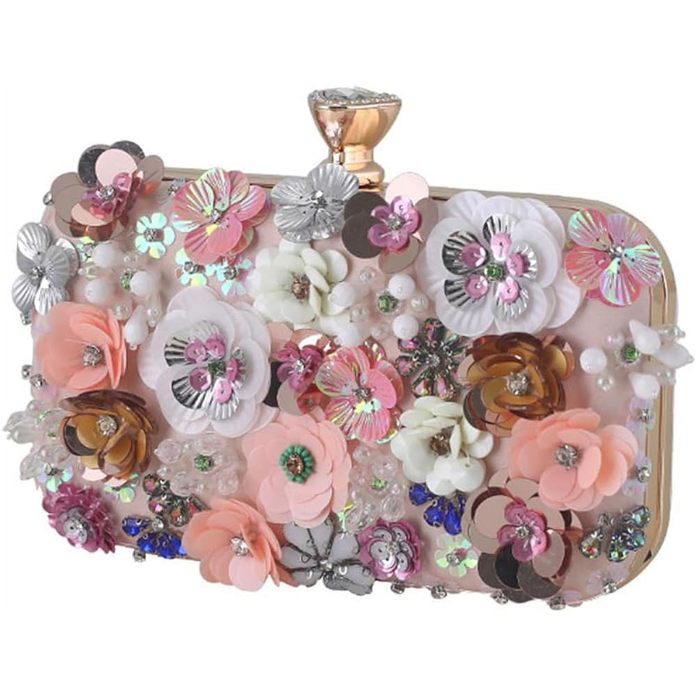 Beaded Purses for Women Gold Black Clutch Evening Bags Flower Clutch Cocktail Purses for Women Wedding Guest Image 2