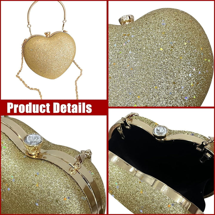 Sparkly Clutch Purses for Women,Heart Shape Evening Clutch Bag Purse Handbag for Formal Wedding Cocktail Party Image 2