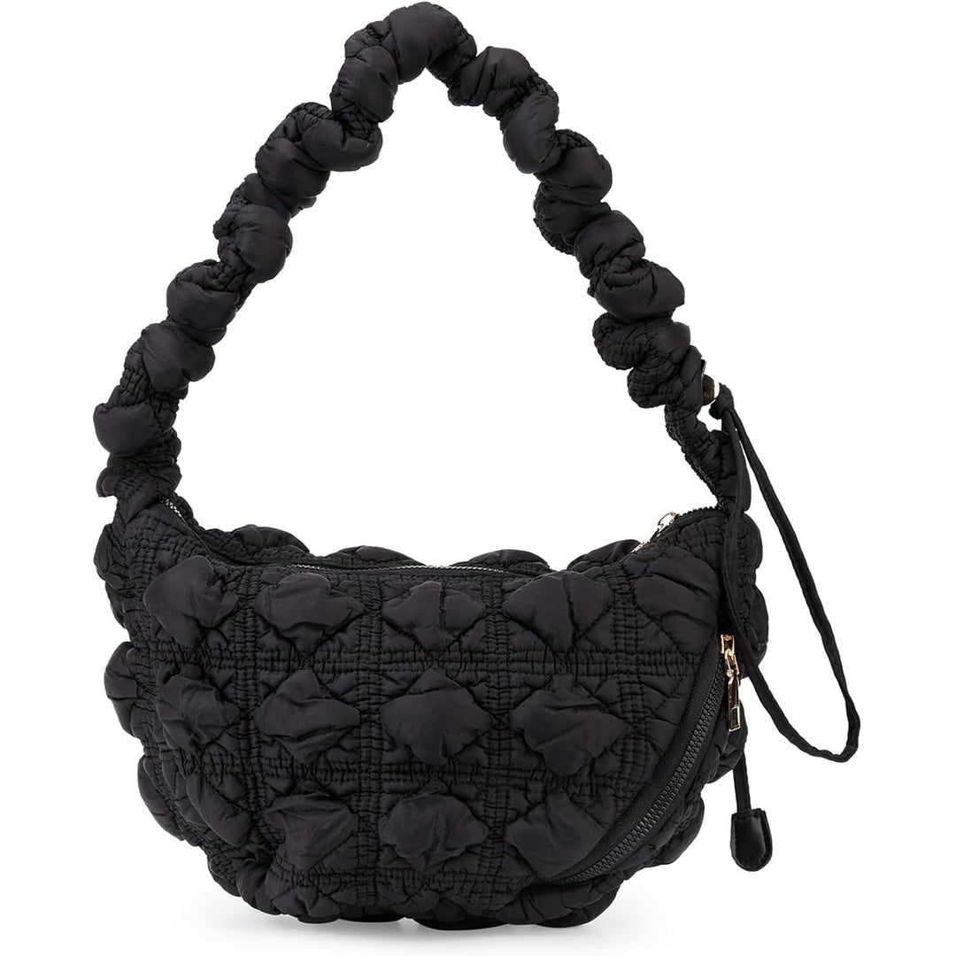 Puffer Tote Bag Fuffy Crescent Crossbody Nylon Small Purse Hobo Shoulder Quilted Handbag Cotton Padded Bag Work Travel Image 1