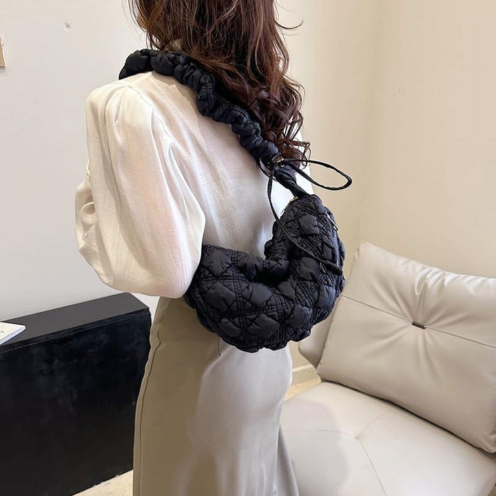 Puffer Tote Bag Fuffy Crescent Crossbody Nylon Small Purse Hobo Shoulder Quilted Handbag Cotton Padded Bag Work Travel Image 3