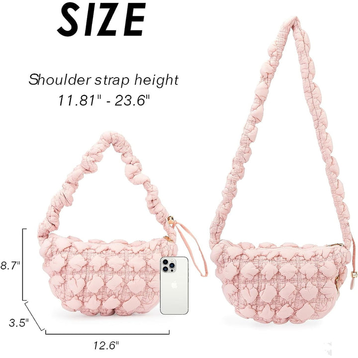 Puffer Tote Bag Fuffy Crescent Crossbody Nylon Small Purse Hobo Shoulder Quilted Handbag Cotton Padded Bag Work Travel Image 4