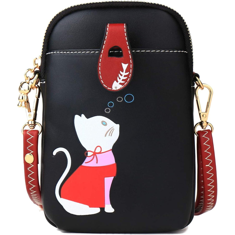 Small Crossbody Phone Bag for Women Leather Cute Cat Cellphone Purse Shoulder Bags PU Wallet Image 1