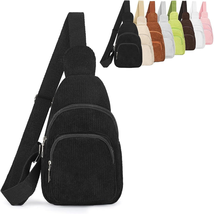 Corduroy Sling Bag for Women/Men Crossbody Purse Small Sling Backpack Chest Purse with Adjustable Shoulder Straps Image 1