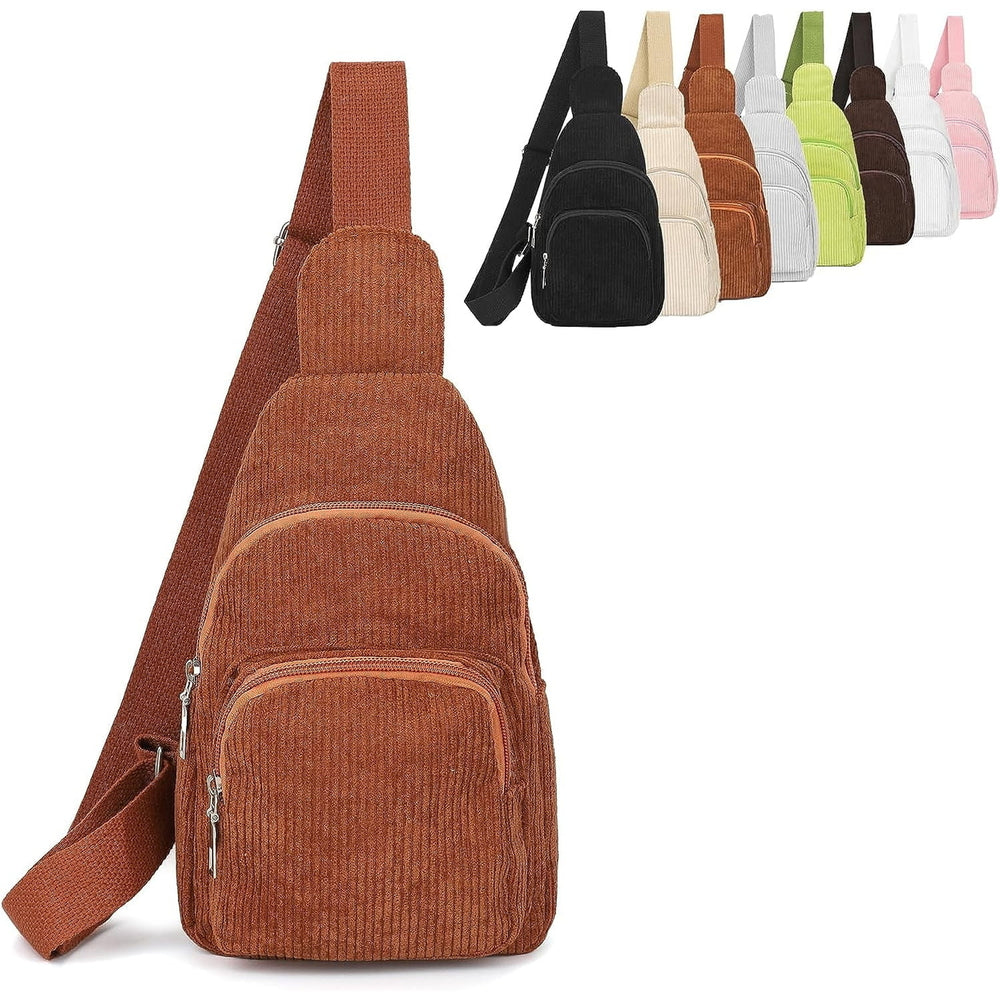 Corduroy Sling Bag for Women/Men Crossbody Purse Small Sling Backpack Chest Purse with Adjustable Shoulder Straps Image 2