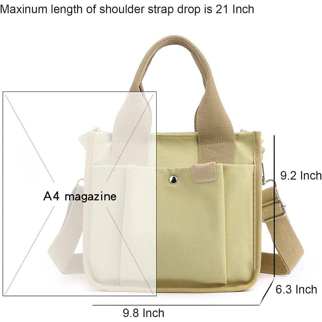 Small Canvas Tote Bag with Pockets for Women Cute Mini Crossbody Shoulder Bags Casual Satchel Purse Hobo Messenger Image 6