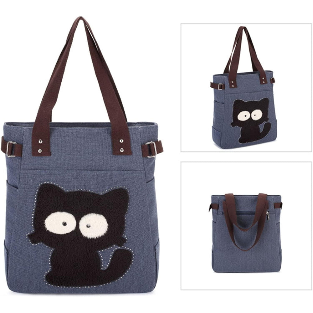 Cute Cat Multifunction Canvas Zipper Handbag Shoulder Lunch Tote Bag Image 2