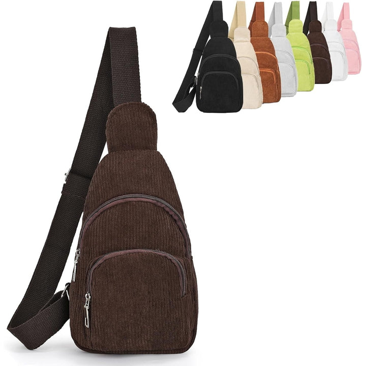 Corduroy Sling Bag for Women/Men Crossbody Purse Small Sling Backpack Chest Purse with Adjustable Shoulder Straps Image 3