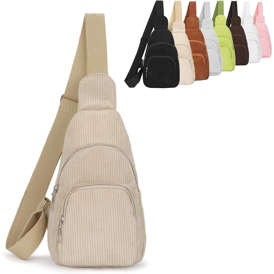 Corduroy Sling Bag for Women/Men Crossbody Purse Small Sling Backpack Chest Purse with Adjustable Shoulder Straps Image 4