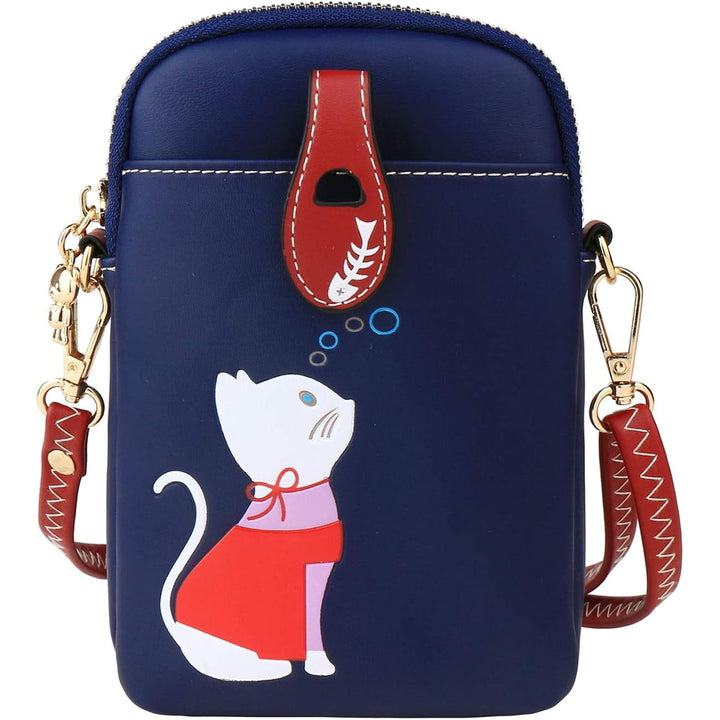 Small Crossbody Phone Bag for Women Leather Cute Cat Cellphone Purse Shoulder Bags PU Wallet Image 7