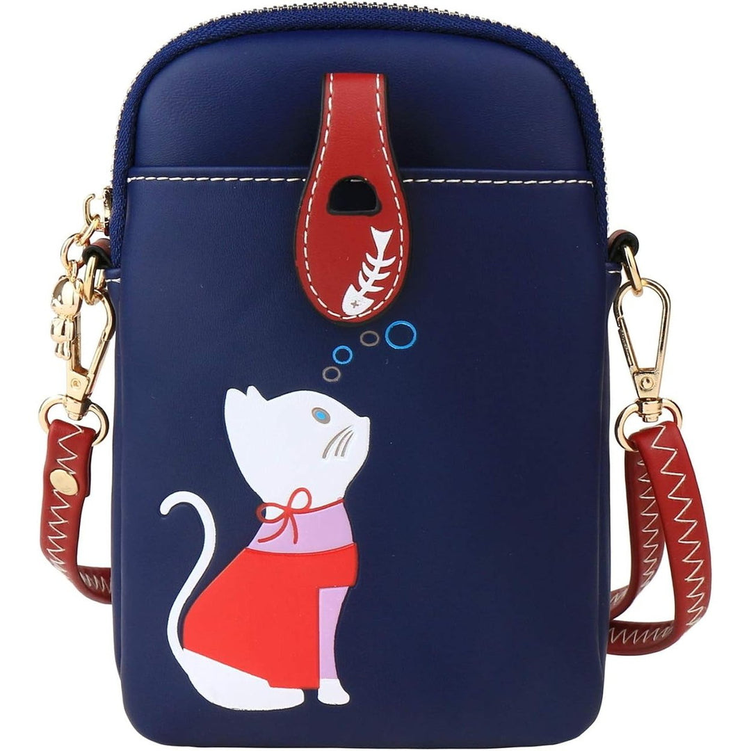 Small Crossbody Phone Bag for Women Leather Cute Cat Cellphone Purse Shoulder Bags PU Wallet Image 1