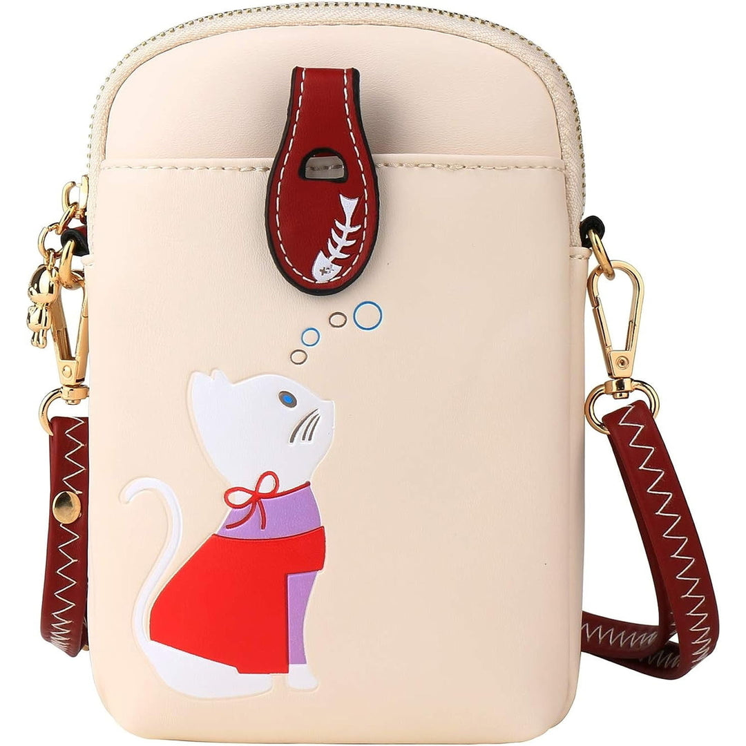 Small Crossbody Phone Bag for Women Leather Cute Cat Cellphone Purse Shoulder Bags PU Wallet Image 8