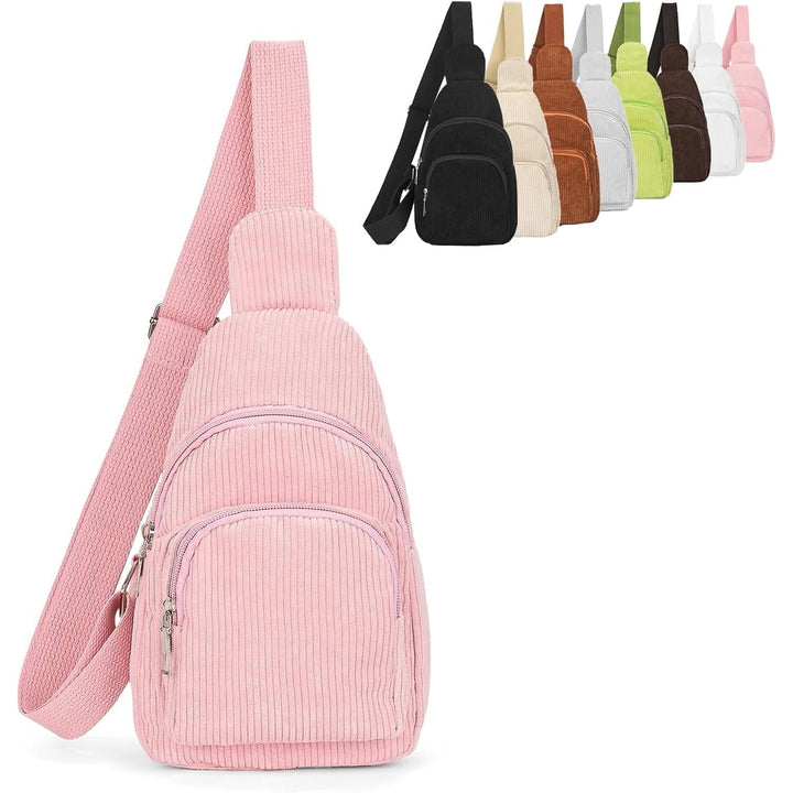 Corduroy Sling Bag for Women/Men Crossbody Purse Small Sling Backpack Chest Purse with Adjustable Shoulder Straps Image 6