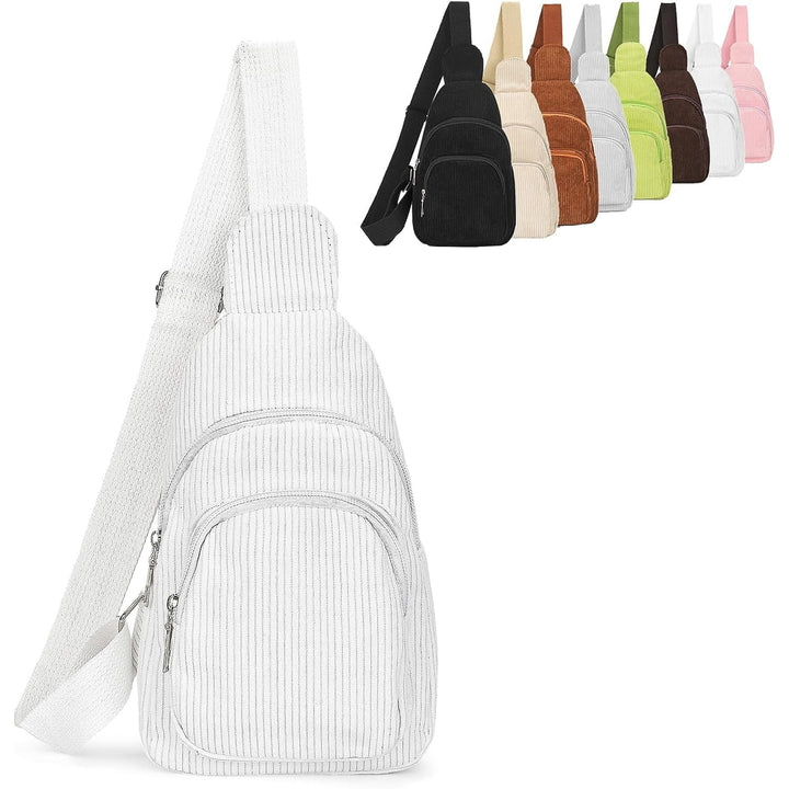 Corduroy Sling Bag for Women/Men Crossbody Purse Small Sling Backpack Chest Purse with Adjustable Shoulder Straps Image 7