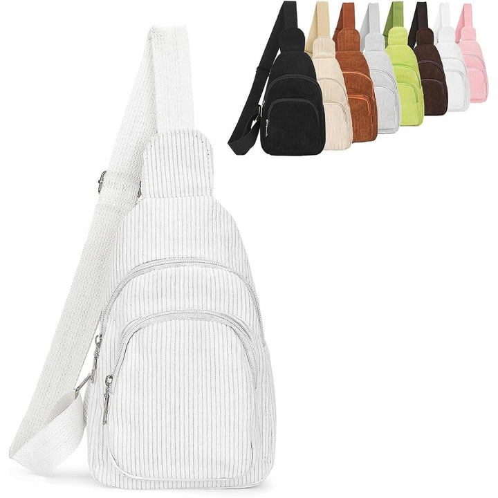 Corduroy Sling Bag for Women/Men Crossbody Purse Small Sling Backpack Chest Purse with Adjustable Shoulder Straps Image 1