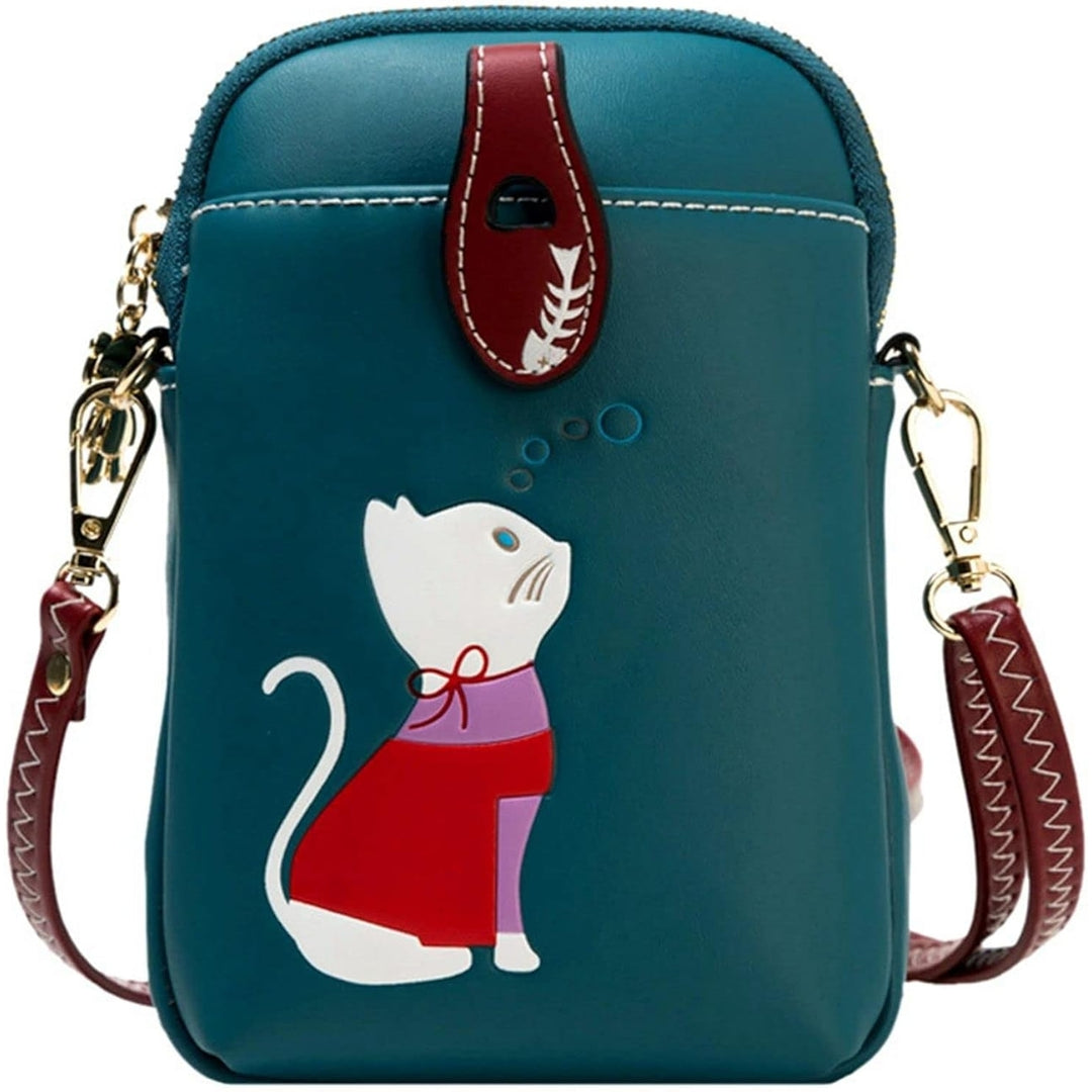 Small Crossbody Phone Bag for Women Leather Cute Cat Cellphone Purse Shoulder Bags PU Wallet Image 9