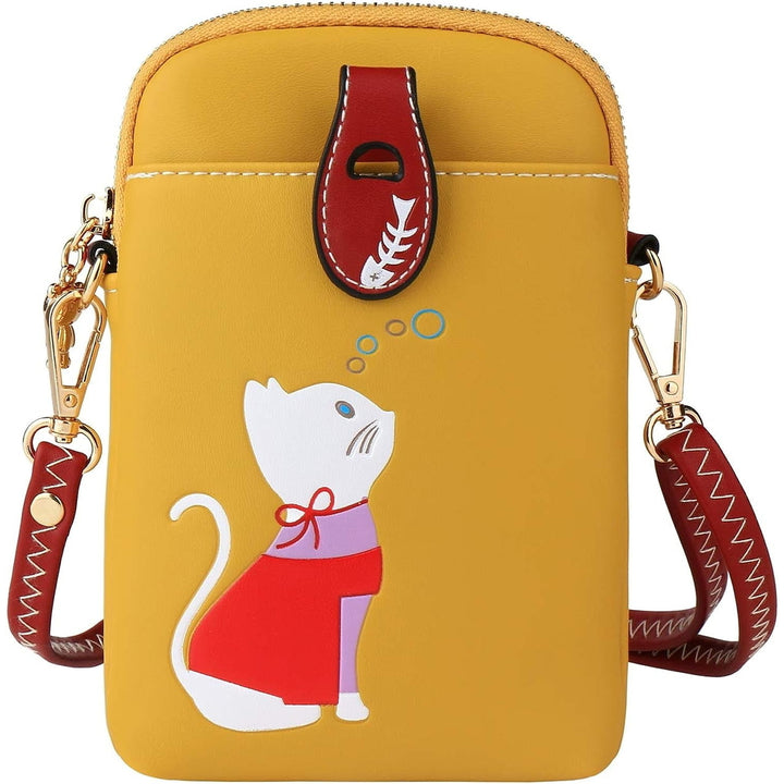 Small Crossbody Phone Bag for Women Leather Cute Cat Cellphone Purse Shoulder Bags PU Wallet Image 10