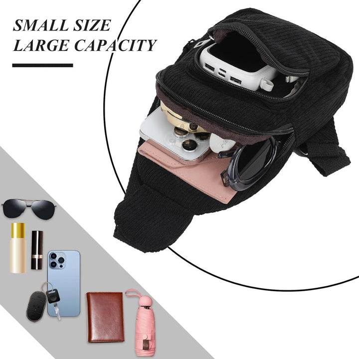 Corduroy Sling Bag for Women/Men Crossbody Purse Small Sling Backpack Chest Purse with Adjustable Shoulder Straps Image 9