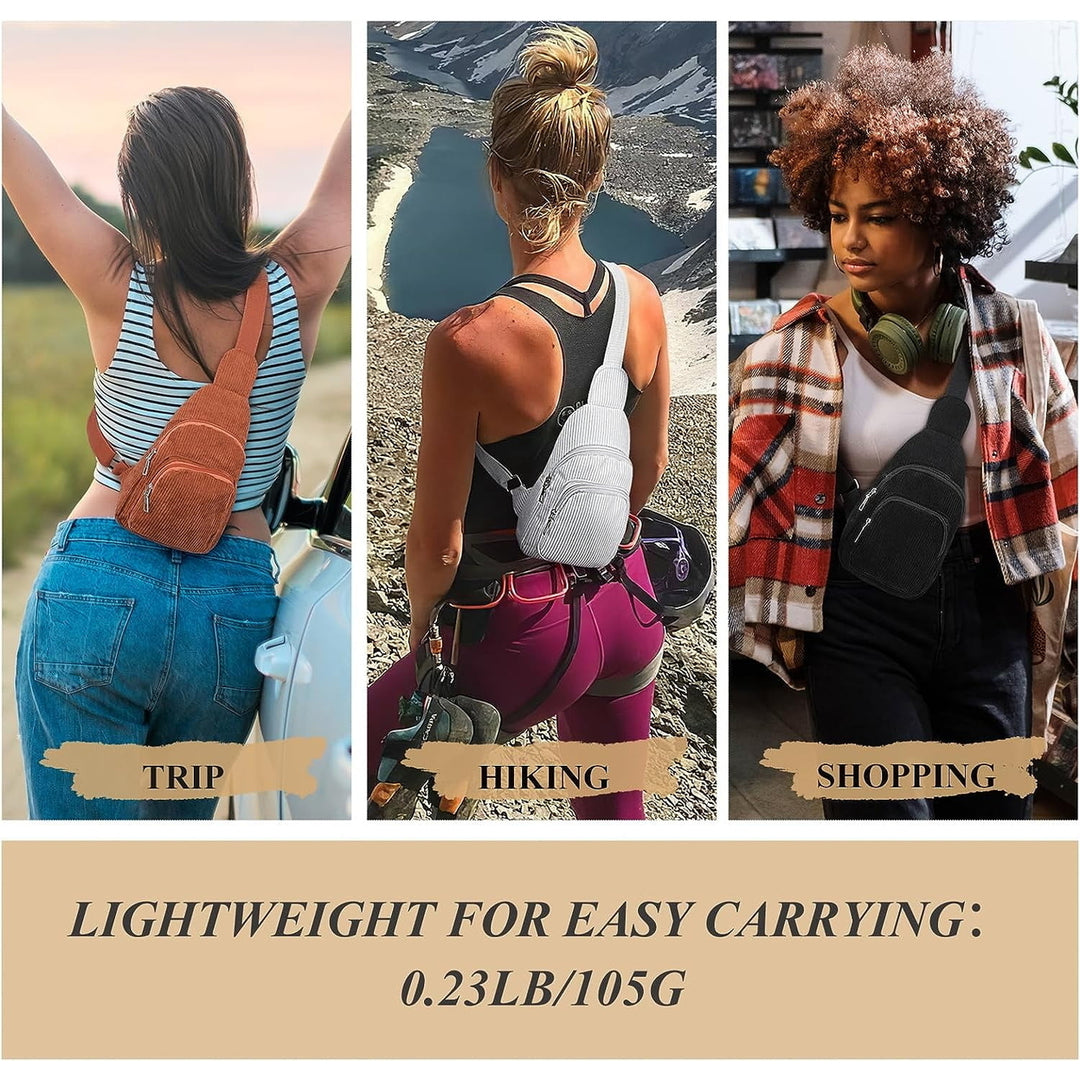 Corduroy Sling Bag for Women/Men Crossbody Purse Small Sling Backpack Chest Purse with Adjustable Shoulder Straps Image 10