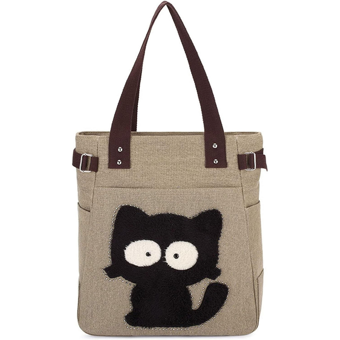 Cute Cat Multifunction Canvas Zipper Handbag Shoulder Lunch Tote Bag Image 10