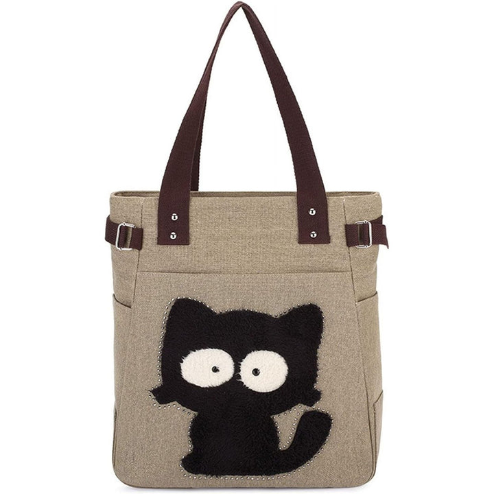 Cute Cat Multifunction Canvas Zipper Handbag Shoulder Lunch Tote Bag Image 1