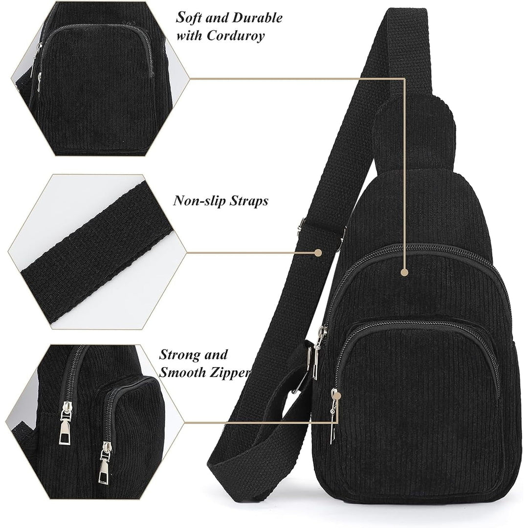 Corduroy Sling Bag for Women/Men Crossbody Purse Small Sling Backpack Chest Purse with Adjustable Shoulder Straps Image 11