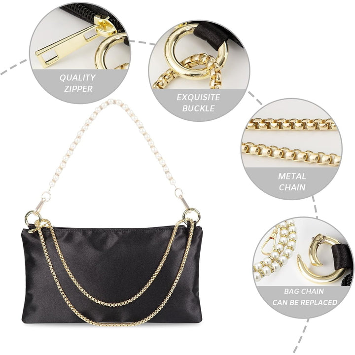 Women Satin Evening Handbag Wedding Prom Clutch Purse Formal Cocktail Party Clutches Shoulder Bag with 2 Bag Chains Image 6