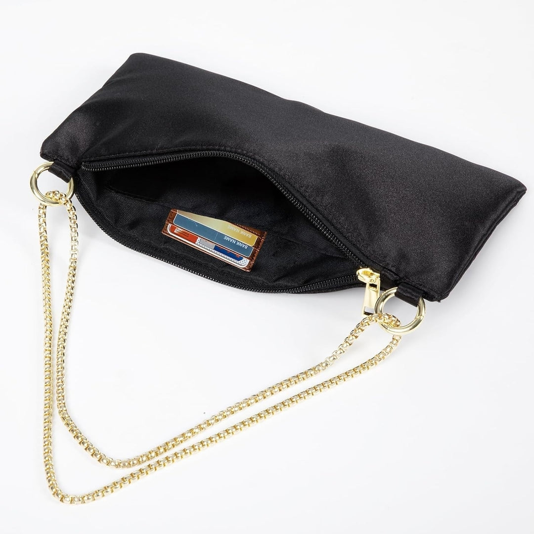 Women Satin Evening Handbag Wedding Prom Clutch Purse Formal Cocktail Party Clutches Shoulder Bag with 2 Bag Chains Image 7