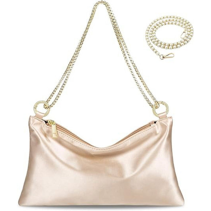 Women Satin Evening Handbag Wedding Prom Clutch Purse Formal Cocktail Party Clutches Shoulder Bag with 2 Bag Chains Image 8