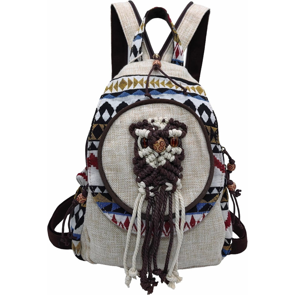 Womens Hippie Cotton Hemp Cloth Backpack Boho Vintage Embroidered Casual Purse Handbags Messenger Bag Mushroom Beige Red Image 2