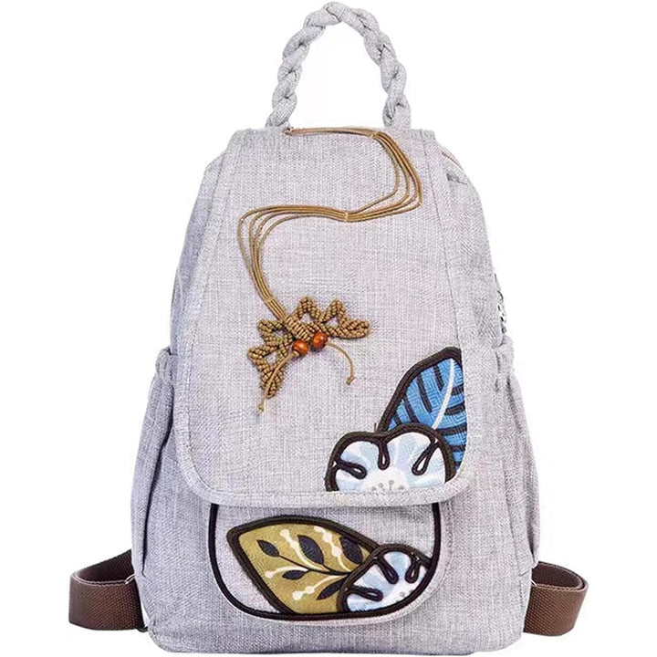 Womens Hippie Cotton Hemp Cloth Backpack Boho Vintage Embroidered Casual Purse Handbags Messenger Bag Mushroom Beige Red Image 3