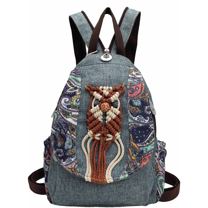 Womens Hippie Cotton Hemp Cloth Backpack Boho Vintage Embroidered Casual Purse Handbags Messenger Bag Mushroom Beige Red Image 4