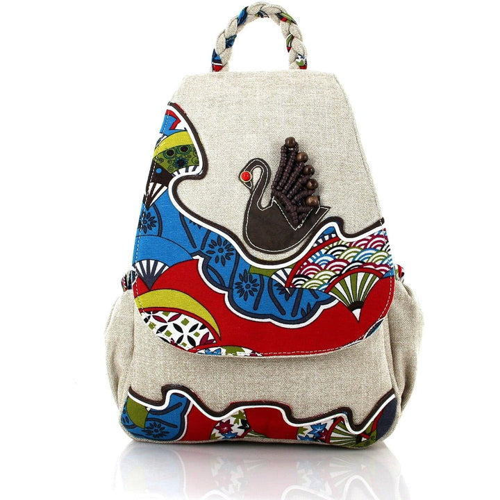 Womens Hippie Cotton Hemp Cloth Backpack Boho Vintage Embroidered Casual Purse Handbags Messenger Bag Mushroom Beige Red Image 6