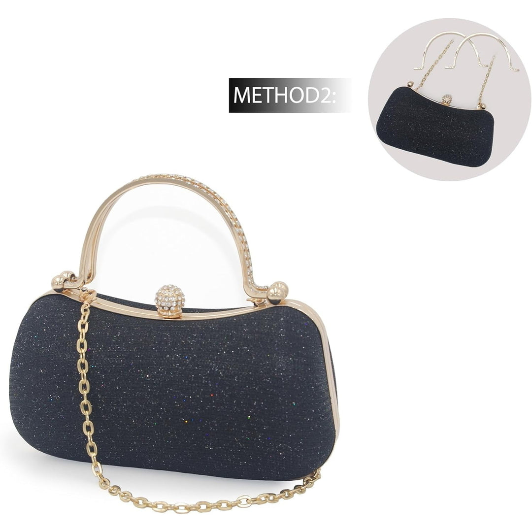 Women Glitter Clutch Purses Wedding Evening Handbags with Rhinestone handle Image 2