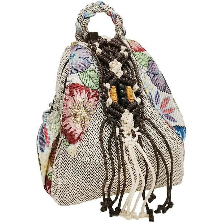 Womens Hippie Cotton Hemp Cloth Backpack Boho Vintage Embroidered Casual Purse Handbags Messenger Bag Mushroom Beige Red Image 7