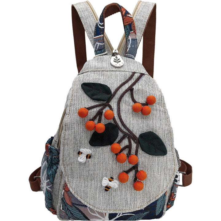 Womens Hippie Cotton Hemp Cloth Backpack Boho Vintage Embroidered Casual Purse Handbags Messenger Bag Mushroom Beige Red Image 12