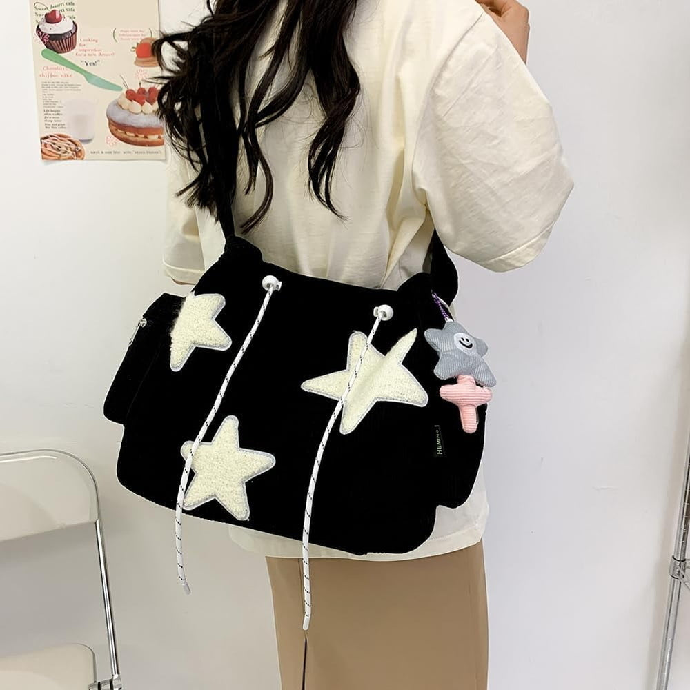 Cute Messenger BagAesthetic Canvas Crossbody BagY2K Star Shoulder Purse for Women Girls School Image 2