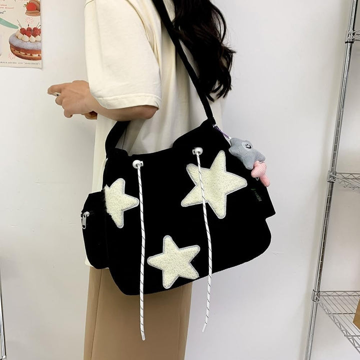 Cute Messenger Bag Aesthetic Canvas Crossbody Bag Y2K Star Shoulder Purse for Women Girls School Image 3