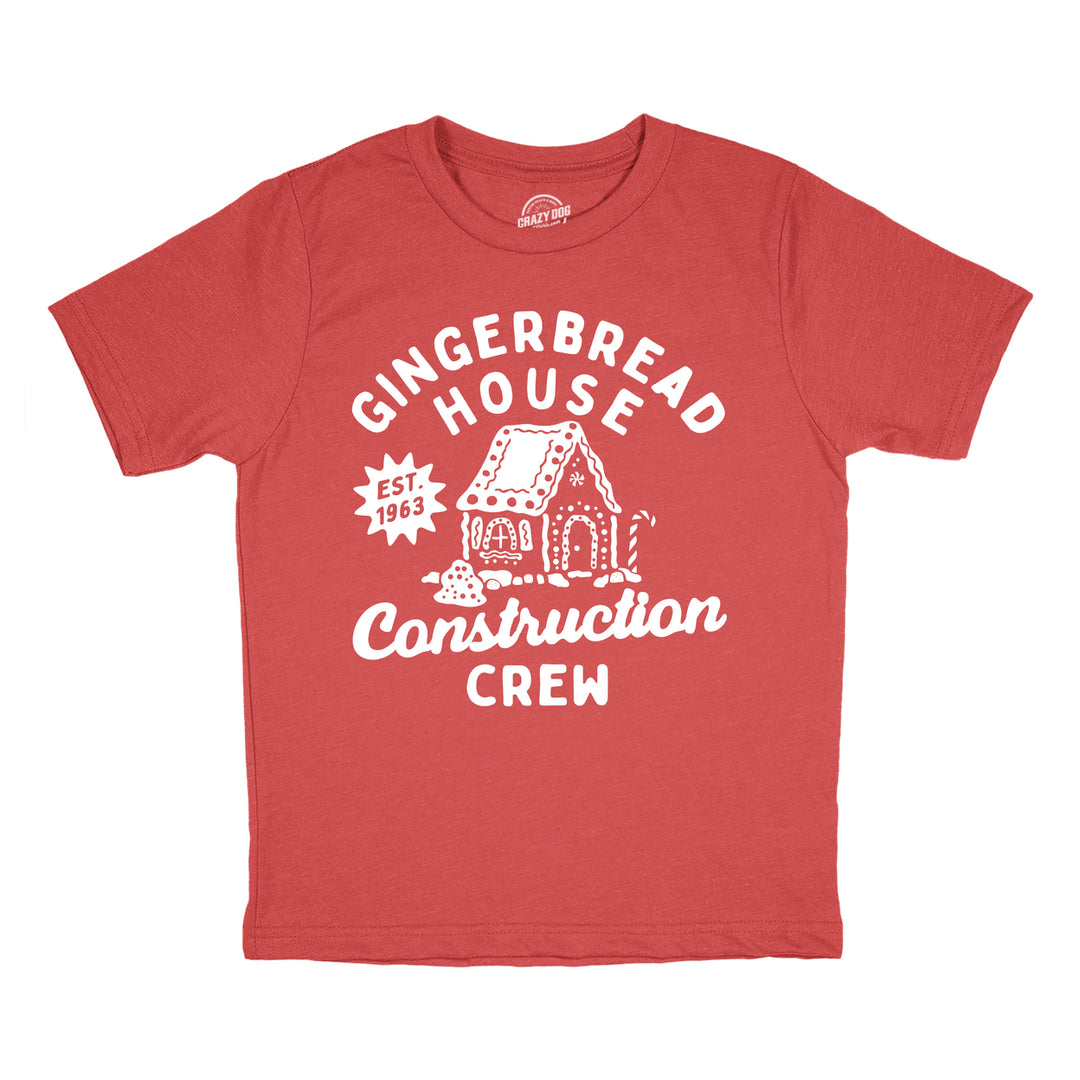 Youth Gingerbread House Construction Crew T Shirt Funny Xmas Treat Joke Tee For Kids Image 1
