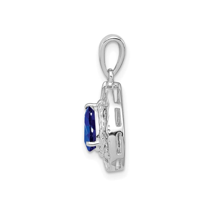 9/10 Carat (ctw) Blue Sapphire Drop Pendant Necklace in Sterling Silver with Chain Image 2