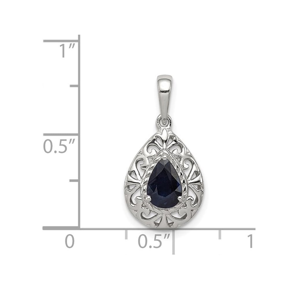 9/10 Carat (ctw) Blue Sapphire Drop Pendant Necklace in Sterling Silver with Chain Image 3