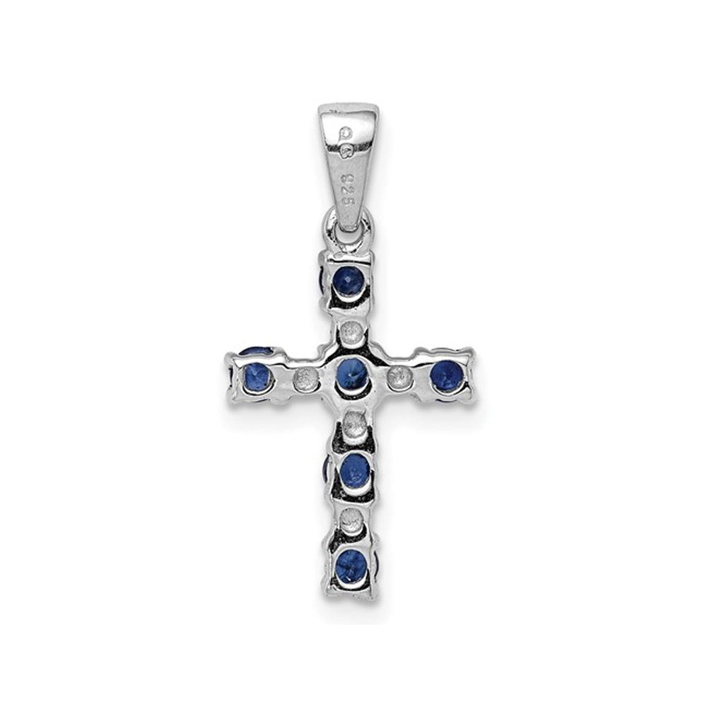 1/2 Carat (ctw) Natural Dark Blue Sapphire Cross Pendant Necklace in Sterling Silver with Chain Image 2