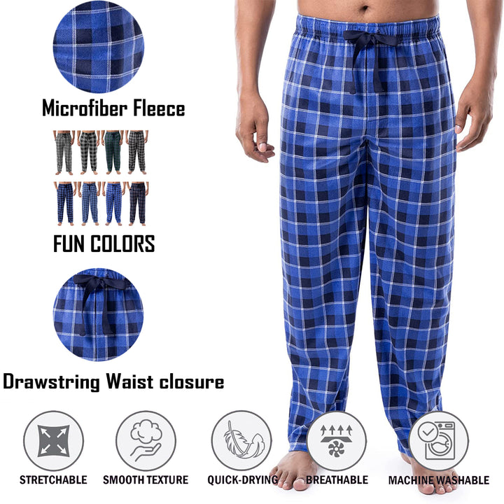 Mens Cozy Micro Fleece Lounge Pajama Pants Plaid Soft Drawstring Multi-Pack Image 3