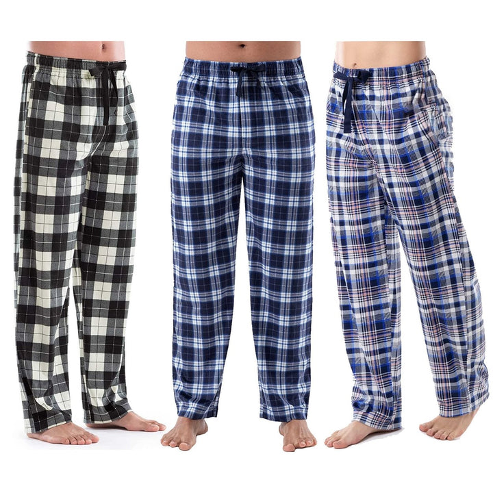 Mens Cozy Micro Fleece Lounge Pajama Pants Plaid Soft Drawstring Multi-Pack Image 4